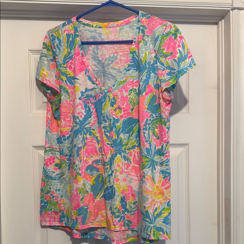 Lilly Pulitzer Florida t shirt size medium waist measures